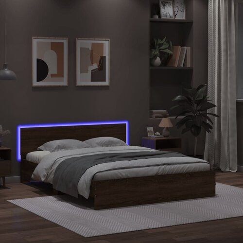 VidaXL Okvir za krevet s uzglavljem i LED boja smeđeg hrasta 160x200cm Slike