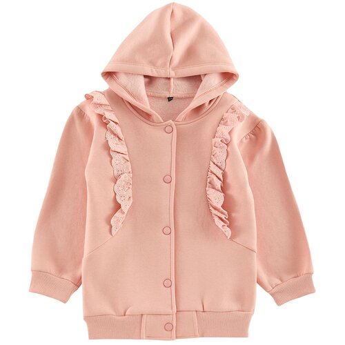 Trendyol Salmon Girl Ruffle Detailed Hooded Cotton Knitted Cardigan Slike