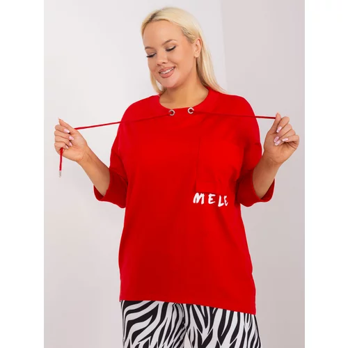 Fashion Hunters Red blouse plus sizes with a round neckline