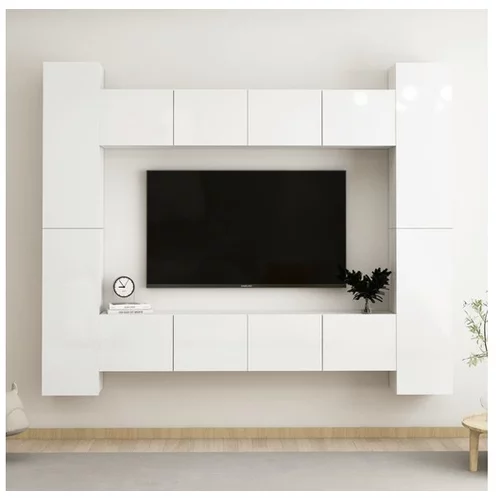  Komplet TV omaric 8-delni visok sijaj bela iverna plošča