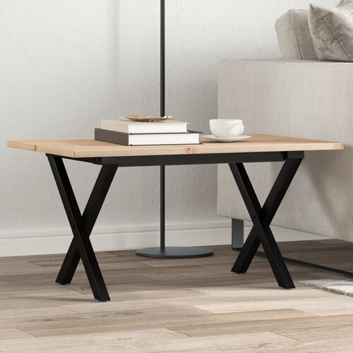 VidaXL Stolić za kavu X-oblika 80x50x40 cm borovina i lijevano željezo Slike