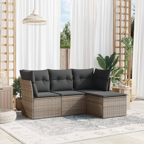 VidaXL 4-dijelni set vrtnih sofa od poliratana s jastucima sivi Slike
