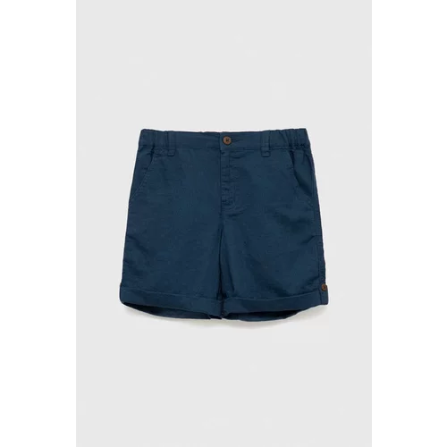 United Colors Of Benetton Dječje lanene kratke hlače boja: tamno plava, glatki materijal