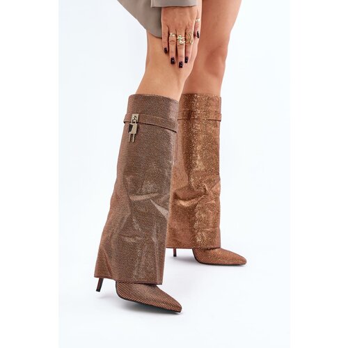 Kesi Embellished stiletto heel slip-on boots with a bent upper brown Enathlin Cijene