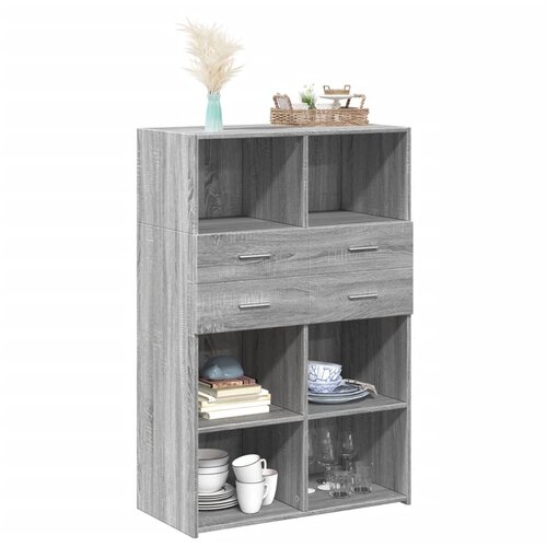  Visoka komoda siva boja hrasta 80x42,5x124 cm konstruirano drvo Slike