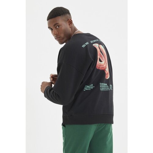 Trendyol Black Men's Oversize Long Sleeve Crew Neck Printed Sweatshirt Cene