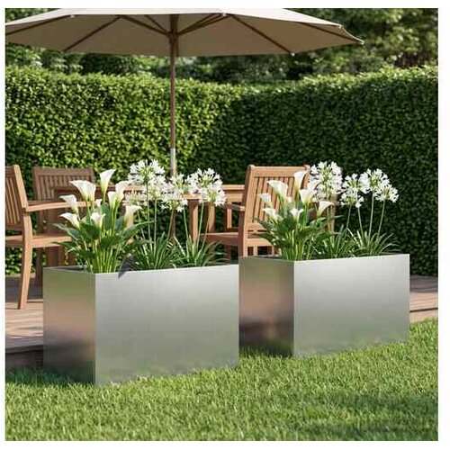 vidaXL Vrtna saksija 2 kom. Srebrna 60 x 40 x 40 cm Pocinčani čelik - Pocinčani čelik 60 x 40 x 40 cm 2 Cijene