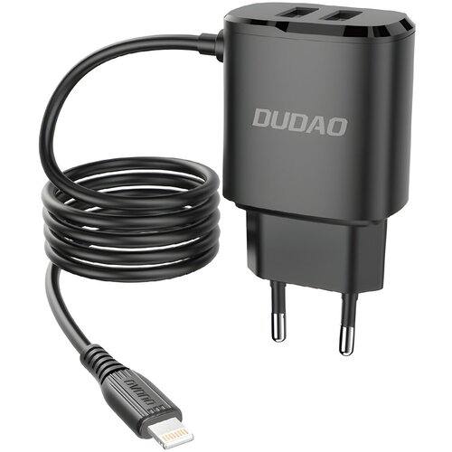 Dudao punjač 2x USB s ugrađenim USB kabelom Lightning 12W crni (A2ProT) - Crna KP14090 Slike