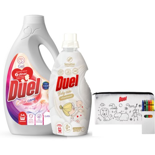 Duel set tečni deterdžent universal, 2.45l + omekšivač baby care, 1.6l + dečija pernica sa bojicama Slike
