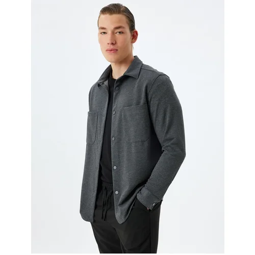 Koton Long Sleeve Shirt with Pocket Detail and Snap Buttons, Viscose Blend