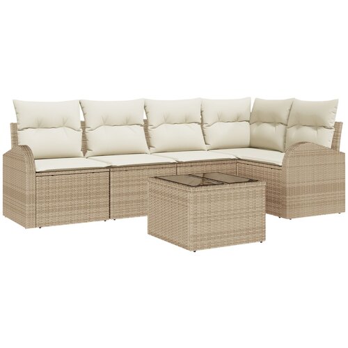 VidaXL 6-dijelni vrtni kauč set s jastučićima smeđi Poly Rattan, 2-sjedali&amp;scaron;ni vrtni kauč s skladi&amp;scaron;tem i jastučićima bež Poly Rattan Slike
