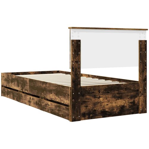  Krevetna konstrukcija s ladicama Dimljeni hrast 90 x 200 cm Smeđa 210 x 93 x 90 cm Slike