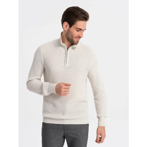 Ombre Men's knitted sweater with spread collar - cream