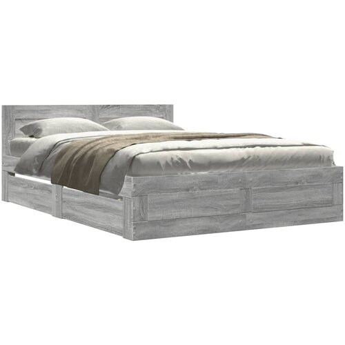 Maison Chic Posteljni okvir - Dvoposteljna postelja - Zakonska postelja z vzglavjem siva sonoma 120x190 cm inž. les, (21695410) Slike