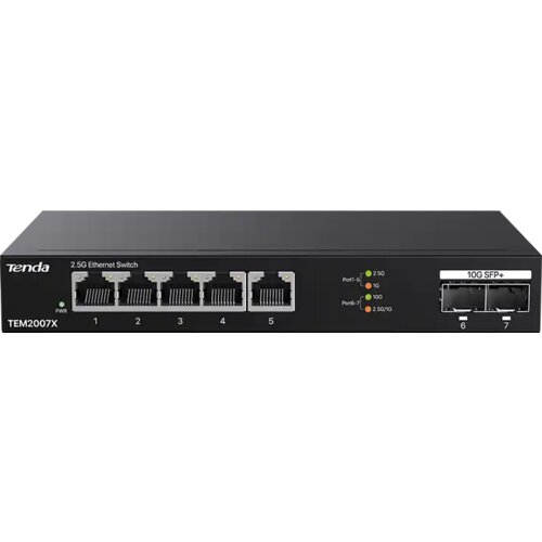 Tenda svič 2.5Gbps 5-port TEM2007X metal case/2x10G sfp+ Slike