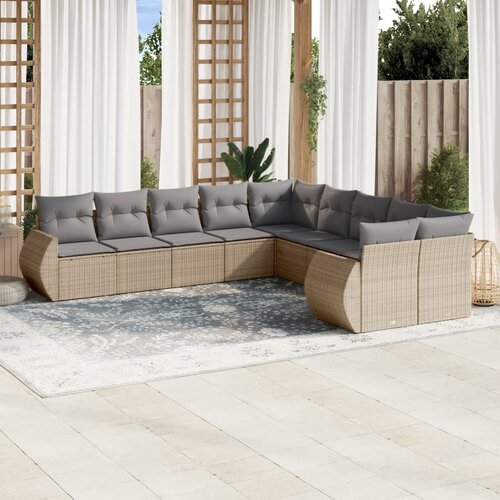 vidaXL 10-dijelni set vrtnih sofa s jastucima bež od poliratana Cijene