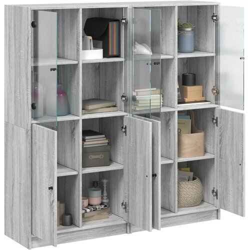  Regal za knjige s vratima boja hrasta 136x37x142 cm drveni Siva Slike