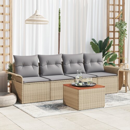 vidaXL 5-delna vrtna sofa garnitura z blazinami bež poli ratan akacija Cene