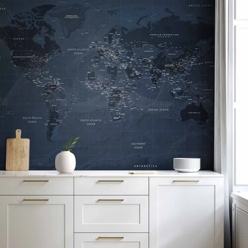  Foto tapeta - World map in blue - continents with inscriptions in English 400x280 Vodootporna Cene