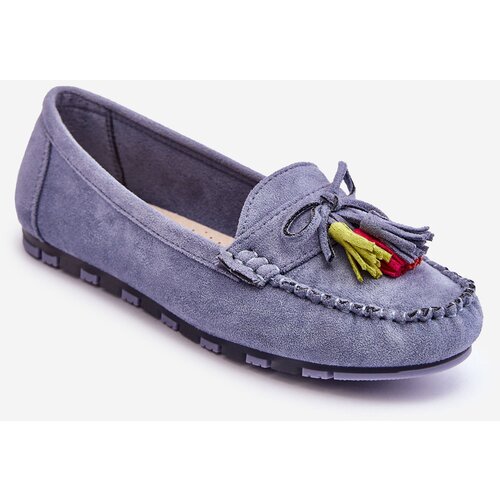 Boto Suede Loafers With Bow And Fringes Blue Dorine Slike