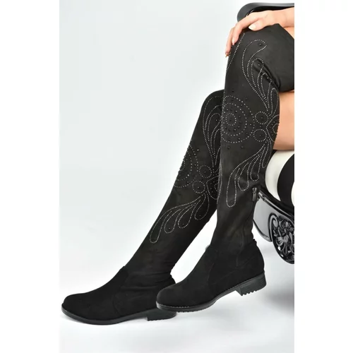 Fox Shoes Women's Black Suede Stretch Sock Boots
