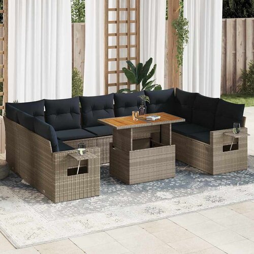 VidaXL 10-dijelni set vrtnih sofa od poliratana s jastucima sivi Slike