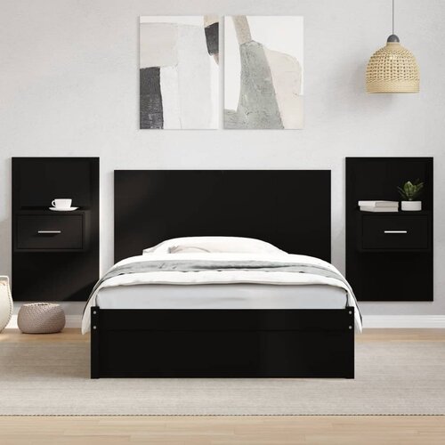  The Living Store Posteljno vzglavje z omaricami črno 120 cm inženirski les - Posteljno Vzglavje Z Omarico, (21495990) Cene