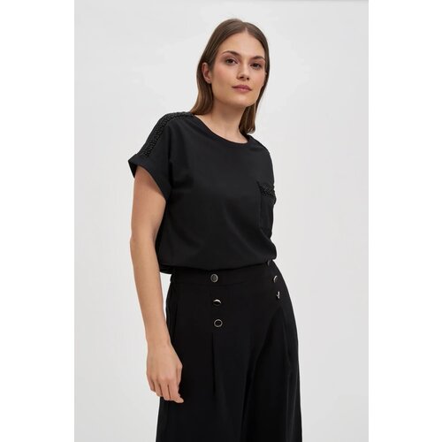 Marisse Cotton T-Shirt Decorated With Beads, Black Slike