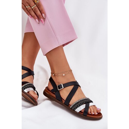 Sergio Leone Womens Flat Sandals With Straps Black Cene