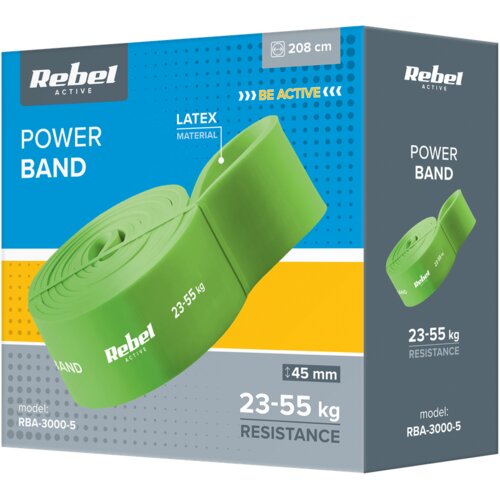 Rebel ACTIVE Elastična guma za vežbanje i zgibove Power Band zelena 23-55kg RBA-3000-5 Slike