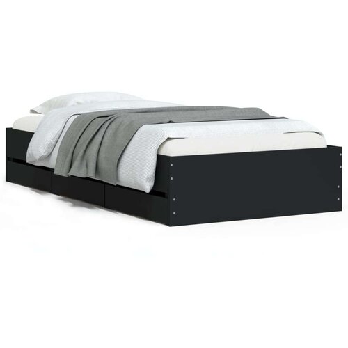VidaXL Okvir kreveta s ladicama crni 75 x 190 cm konstruirano drvo Slike