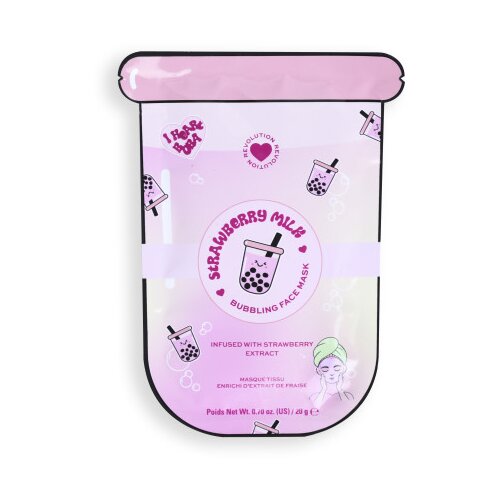 Revolution negovalna maska za obraz - Bubble Tea Strawberry Milk Bubble Sheet Mask - Strawberry Pink Slike