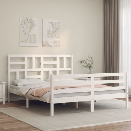 vidaXL Posteljni okvir z vzglavjem bel 160x200 cm trden les Cene