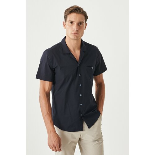 ALTINYILDIZ CLASSICS Men's Navy Blue Slim Fit Slim Fit Mono Collar Short Sleeved Casual Shirt. Slike