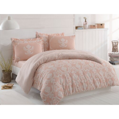 double posteljina sa čaršavom, pastelno narandžasta Slike