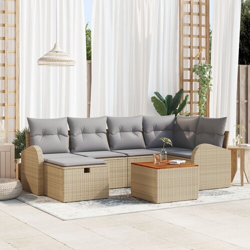 vidaXL 7-dijelni set vrtnih sofa s jastučićima Bež Poli ratan Cene