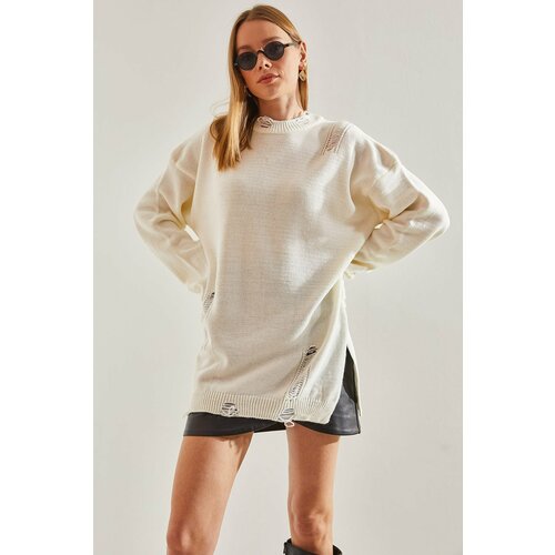 Bianco Lucci Women's Oversize Ripped Detailed Knitwear Sweater Slike