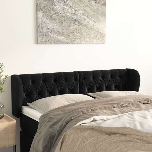  Vzglavje z u&amp;scaron;esi črno 163x23x78/88 cm žamet, (20794178) Slike