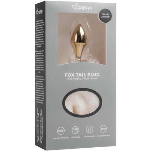 EasyToys Fox NO13 - metalni analni dildo s lisičjim repom (zlatno-bijeli) Cene