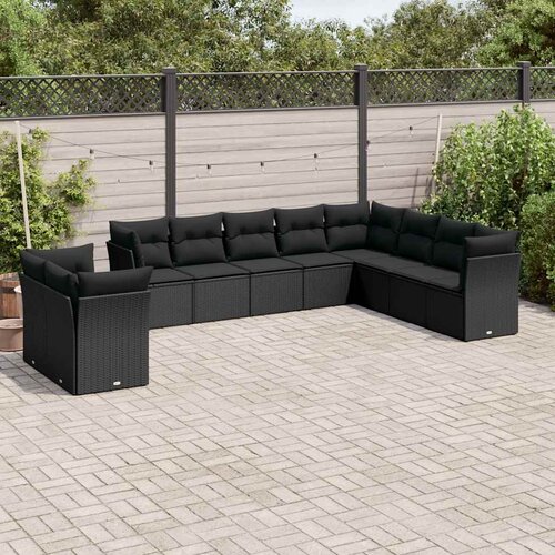 10-dijelni set vrtnih sofa s jastucima crni od poliratana Slike