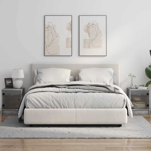  Noćni ormarići staklena vrata 2 kom boja betona 35x37x42 cm Slike