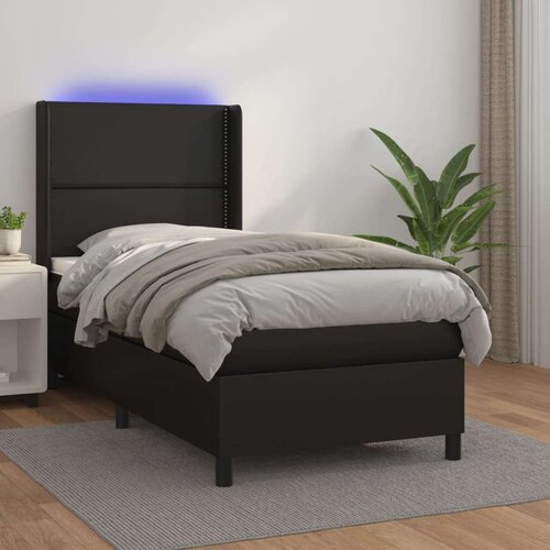  Box spring postelja z vzmetnico LED črn 100x200 cm umetno usnje, (20723425) Cene