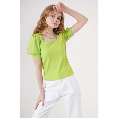 Bigdart 0409 Square Collar Knitted Blouse Pistachio Green