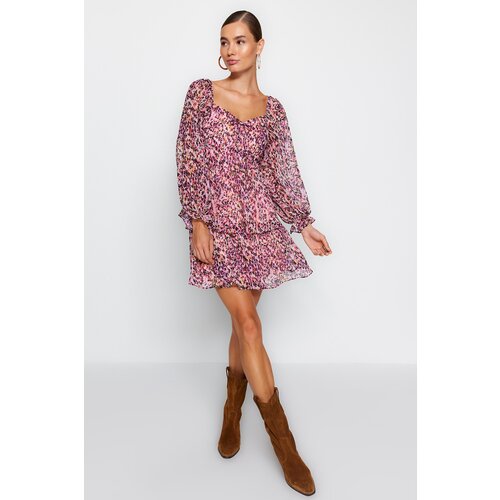 Trendyol Pink Fit and Flared Collar Dress Slike