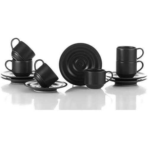 K&amp;uuml;tahya Porselen set od 6 crnih &amp;scaron;alica i tanjurića basis, 90 ml Slike