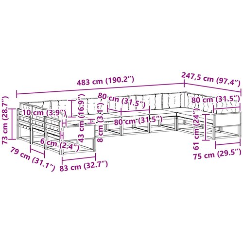  Set vanjskih sofa 10 kom. Prirodna i svjetlosiva Slike