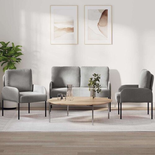  Sedežne garniture 3 pcs Svetlo siva 115 x 56 x 80 cm Vezani les Slike