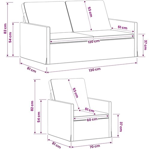  Set sofe 2 pcs Plava Kordura tekstil Slike