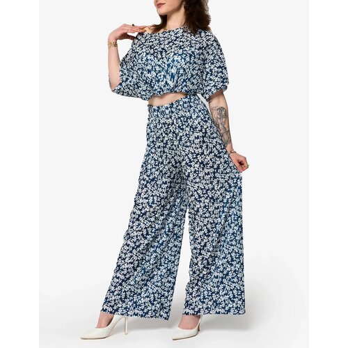 Resti Women's navy blue pleated set with black flowers - Clothing Cene