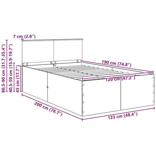 Okvir za krevet Crna 120 x 190 cm Konstruirano drvo - Crna 120 x 190 cm Slike